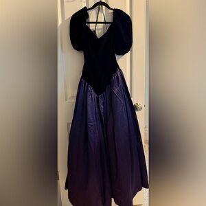80s style dark blue Velvet and Purple Satin Ball Gown